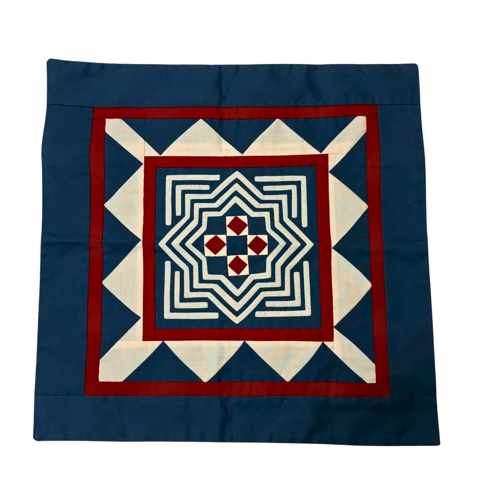 Handcrafted Reverse Applique Square Pillow Cover 16x16 Boho Star Diamond Hmong